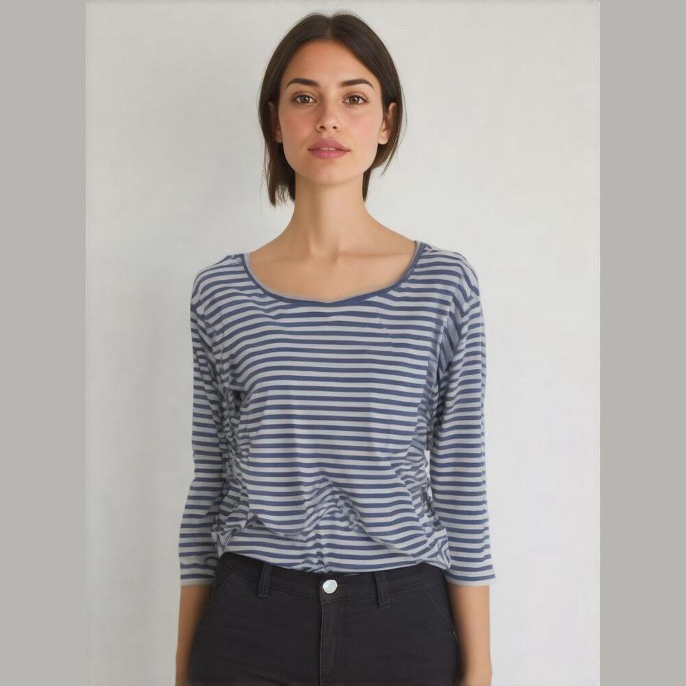 J Crew Navy Blue White Stripe Knit Long Sleeve Back Knot Twist Boat Neck Top XXL